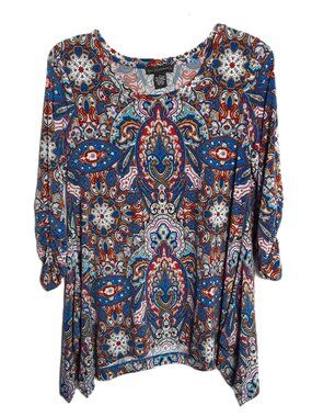 Grace Elements Blouse Size XL Round Neck 3/4 Ruched Sleeves Pullover